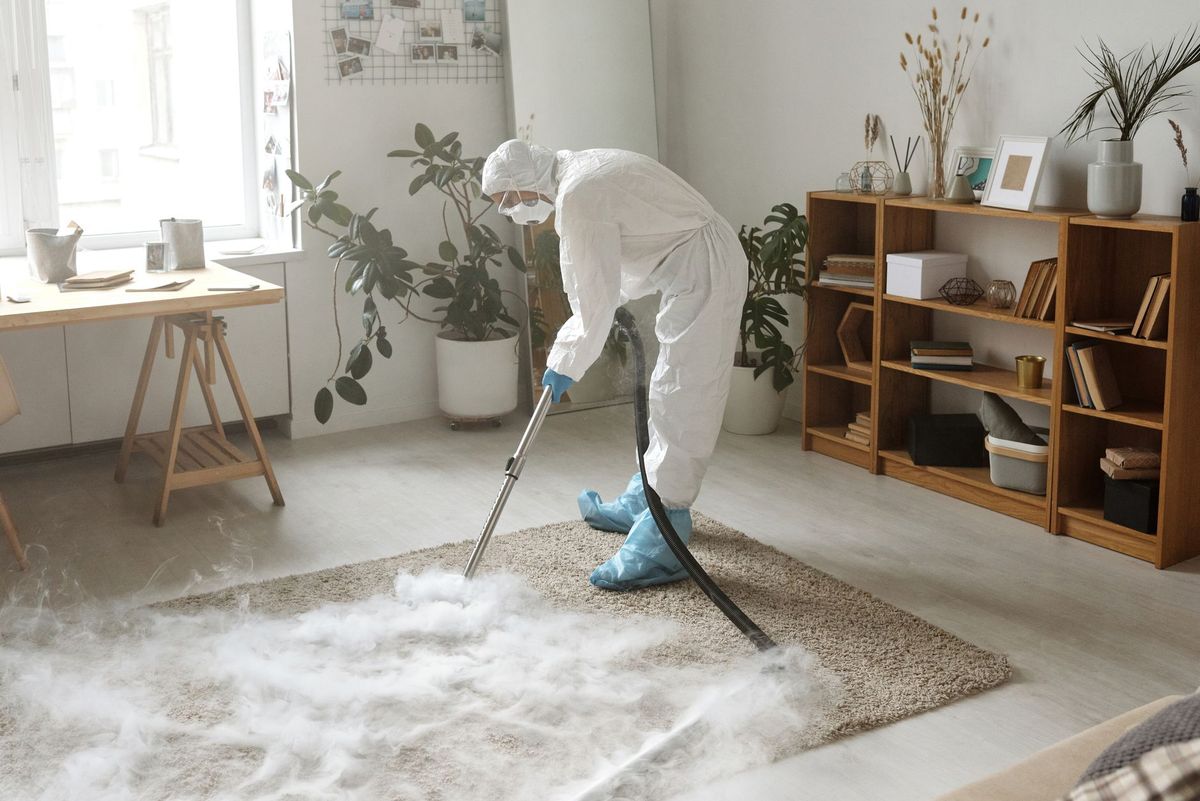Pest control technician inspecting a home interior for signs of pests